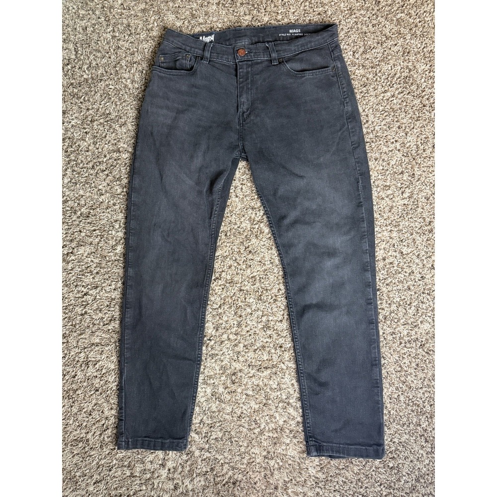 Mugsy Jeans Mags FLX4NKG Mens 32X27 Straight Fit Black Dark Wash 5-Pockets